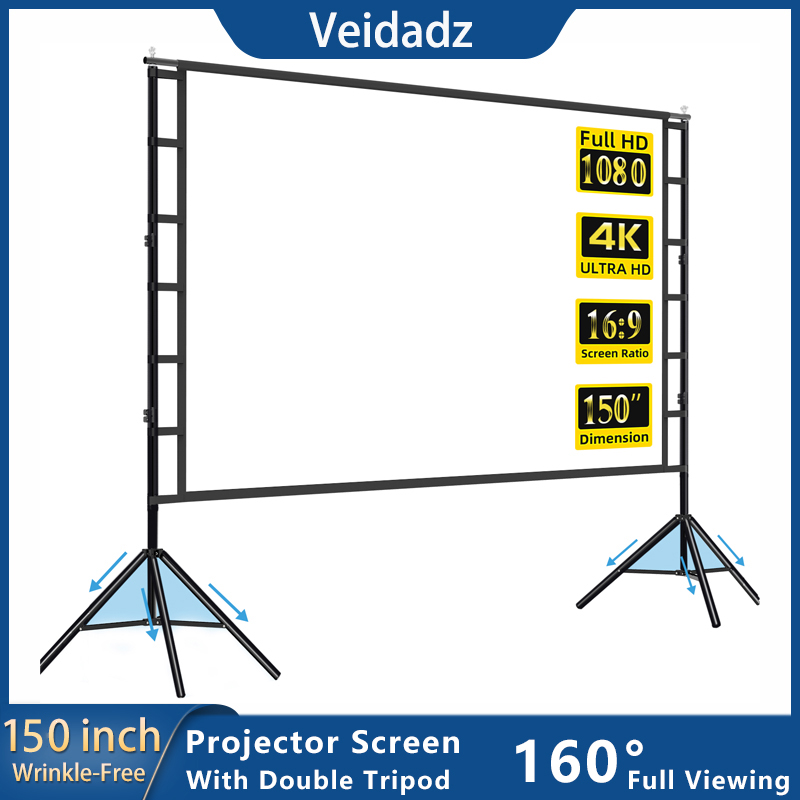 Home Cinema Projector Screen - VEIDADZ-Pantalla de proyector blanca con soporte,