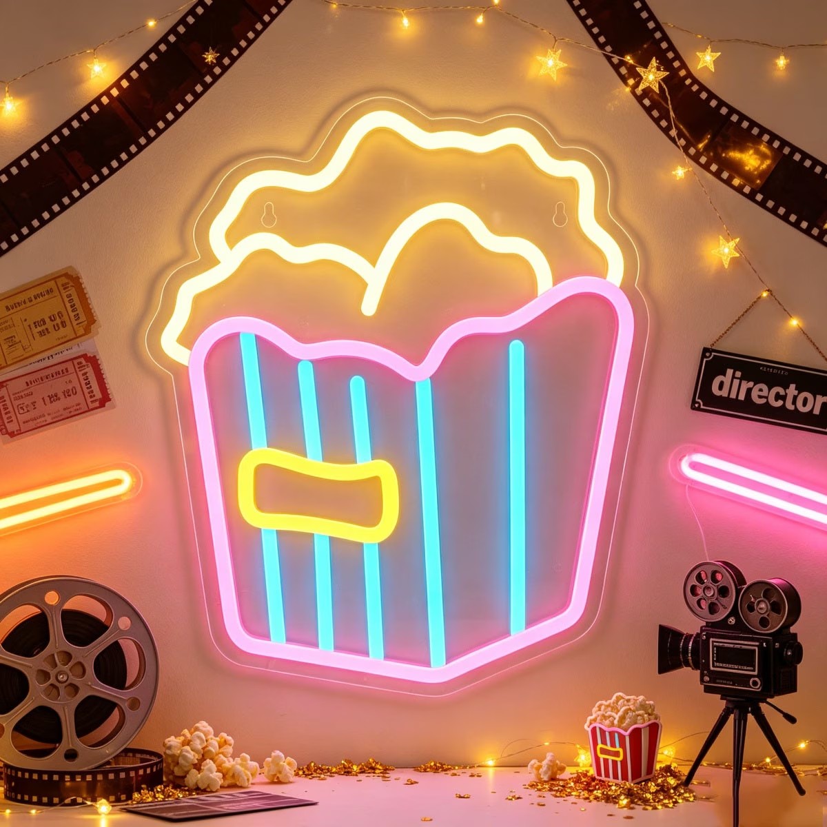 Home Cinema Wall Lights - Letrero Luminoso LED de Palomitas de