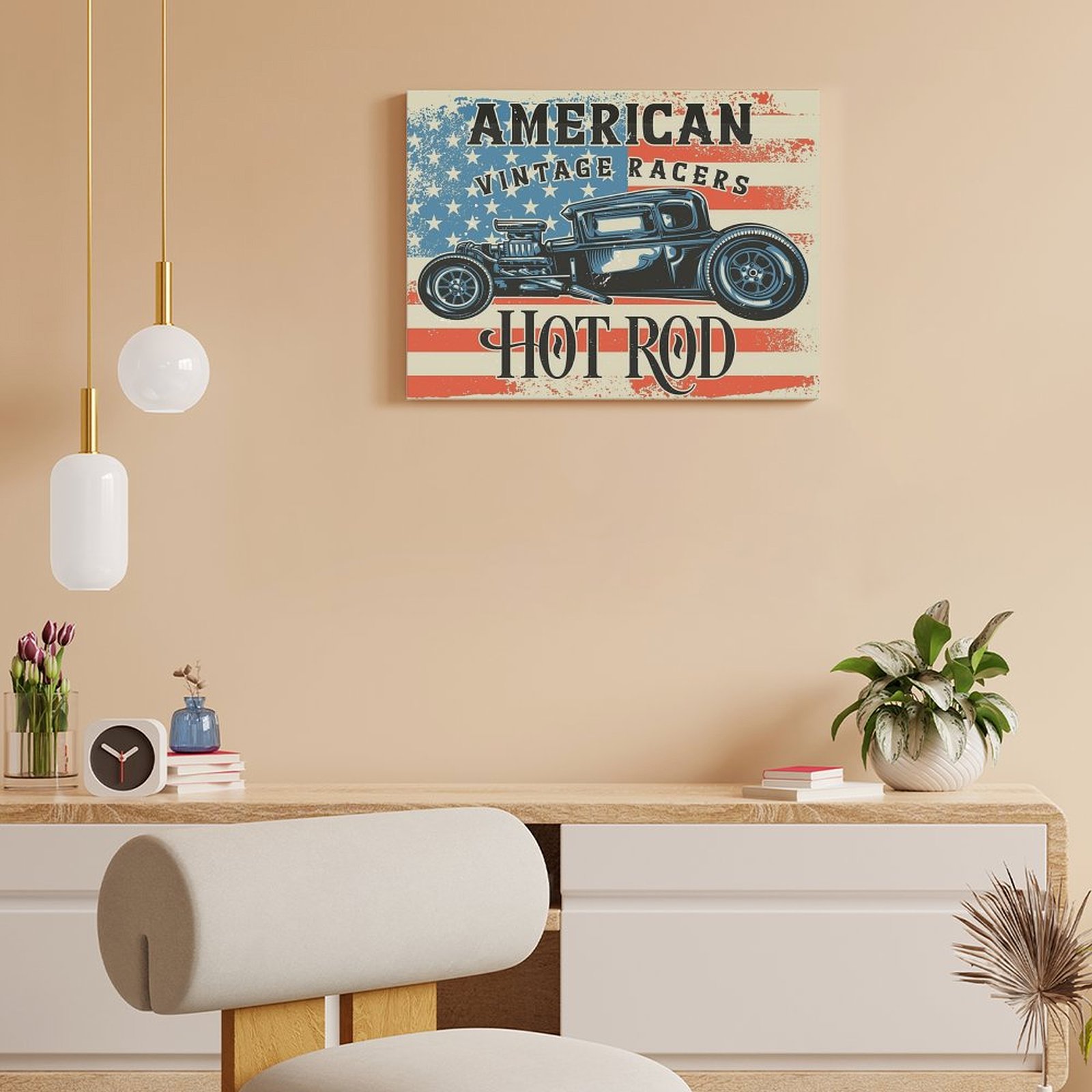 Pintura en lienzo de Hot Rod a - Home Cinema Wall Design reseña y precio